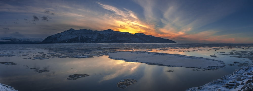 Posterazzi Sheets of ice being carried out with outgoing tide on Turnagain Arm at sunset south of Anchorage Alaska Canvas Art - Carl Johnson Design Pics (36 x 13)