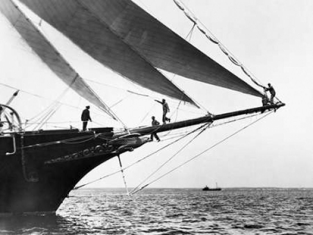 Posterazzi Ship Crewmen Standing on the Bowsprit 1923 Canvas Art - Edwin Levick (18 x 24)