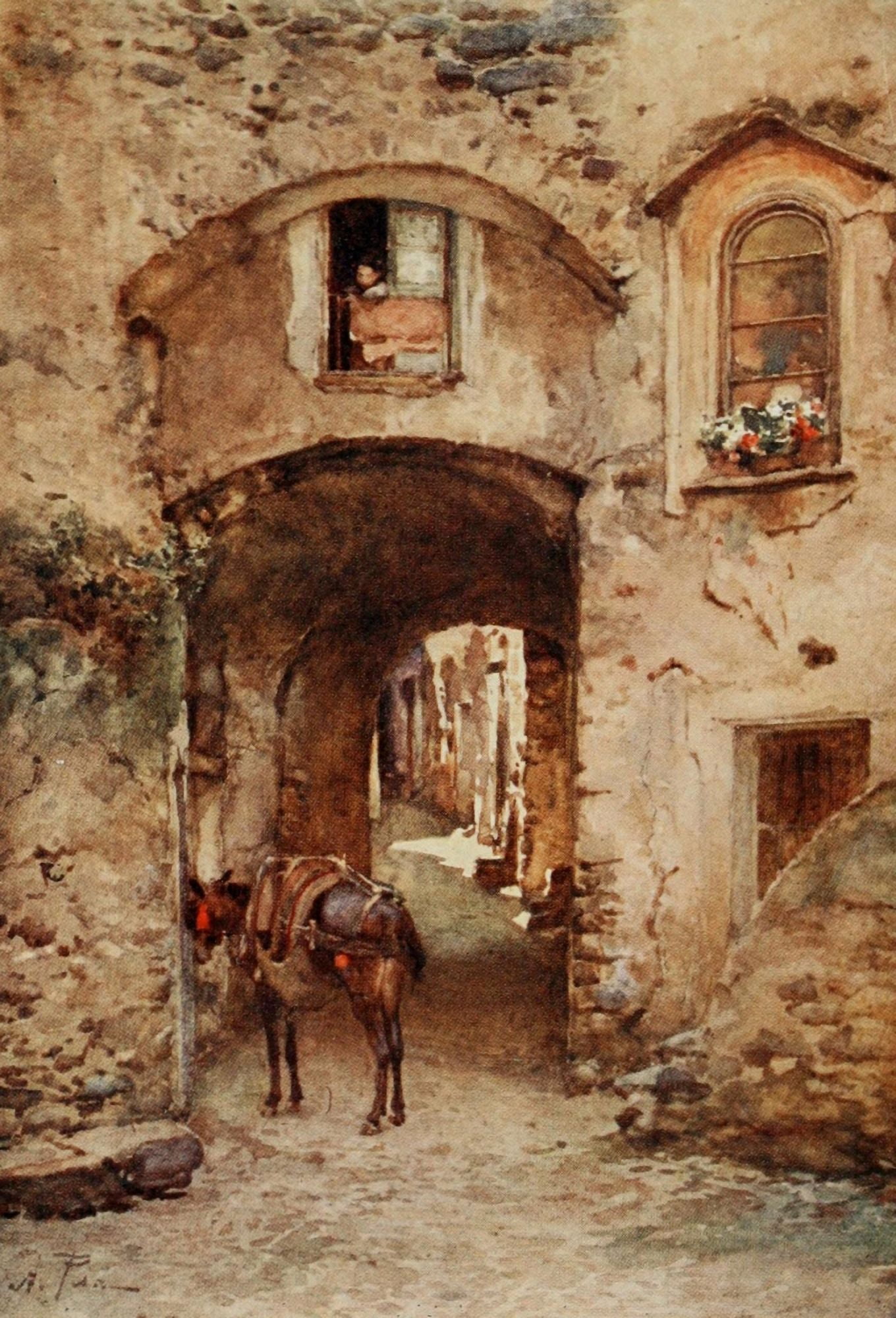 Posterazzi Sicily 1911 Street in Castrogiovanni Canvas Art - Alberto Pisa (24 x 36)