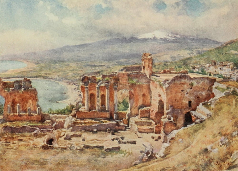 Posterazzi Sicily 1911 The Theatre Taormina Canvas Art - Alberto Pisa (24 x 36)