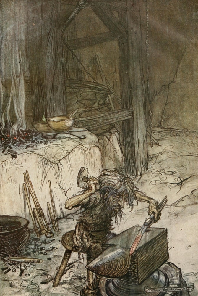 Posterazzi Siegfried 1924 Mime at anvil Canvas Art - A Rackham (24 x 36)