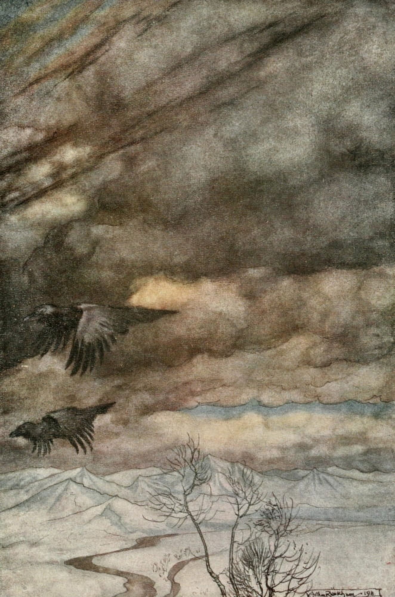 Posterazzi Siegfried 1924 Ravens of Wotan Canvas Art - A Rackham (24 x 36)