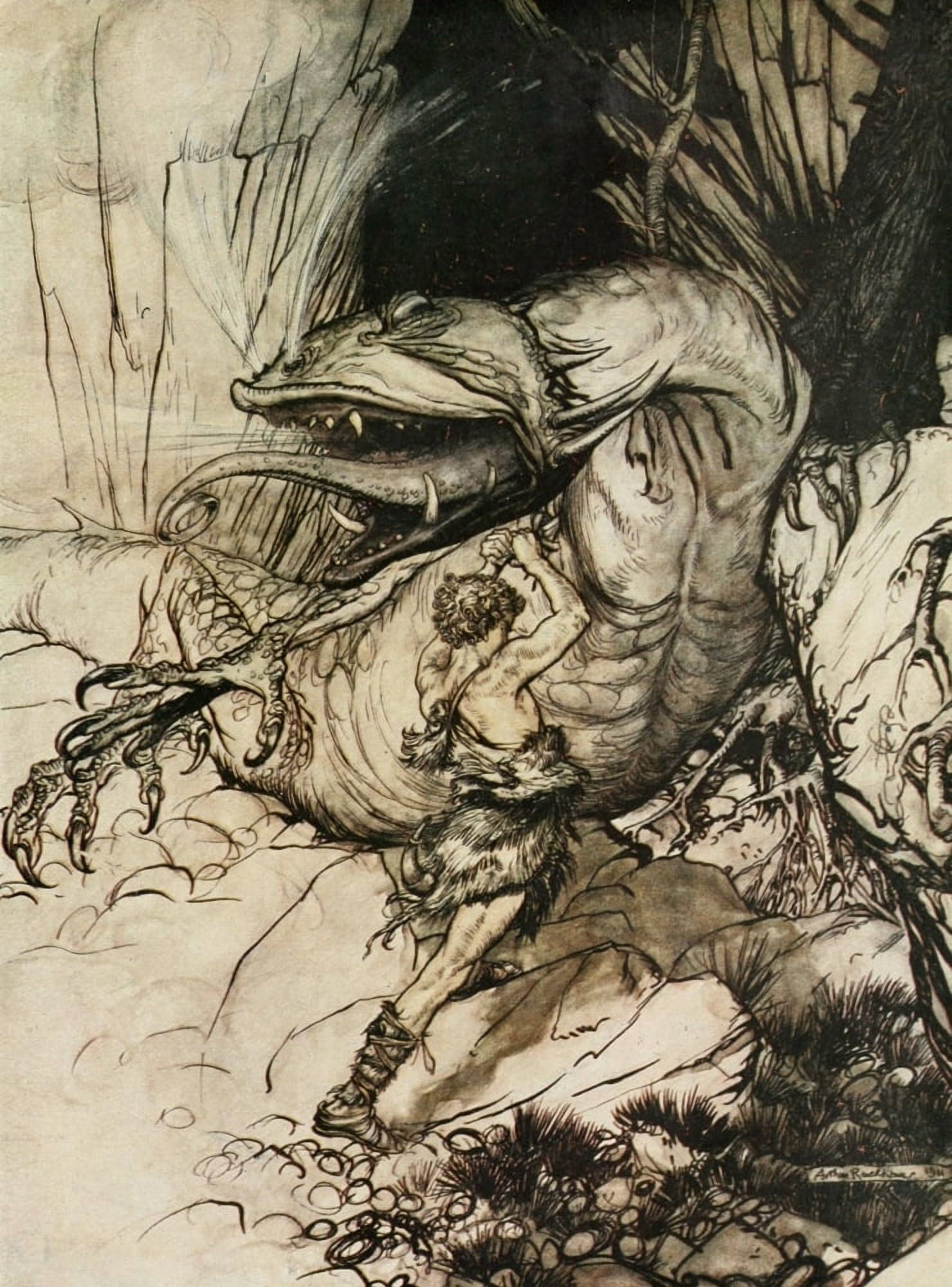 Posterazzi Siegfried 1924 Siegfried kills Fafner Canvas Art - A Rackham (24 x 36)