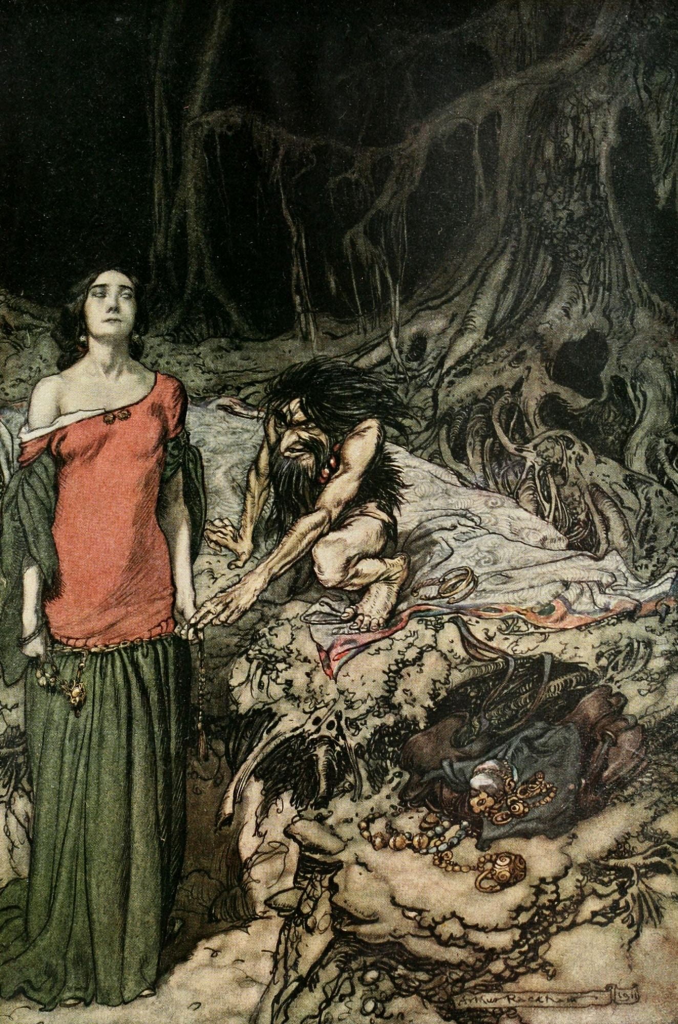 Posterazzi Siegfried 1924 Wooing of Grimhilde Canvas Art - A Rackham (24 x 36)
