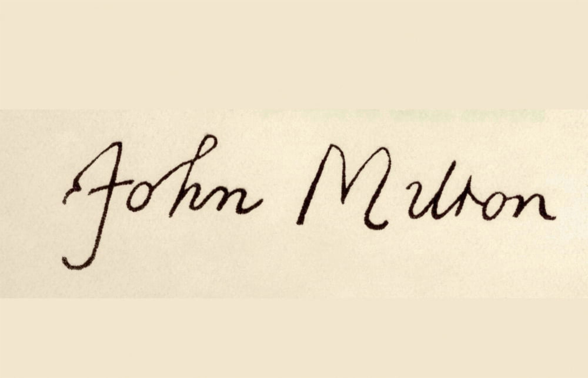 Posterazzi Signature Of John Milton 1608 To 1674 English Poet Author Polemicist Puritan And Civil Servant From Miltons Poetical Works Canvas Art - Ken Welsh Design Pics (36 x 22)