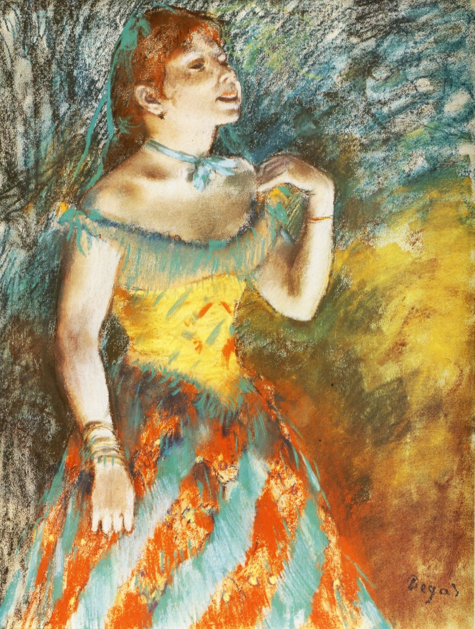 Posterazzi Singer in Green 1884 Canvas Art - Edgar Degas (24 x 36)