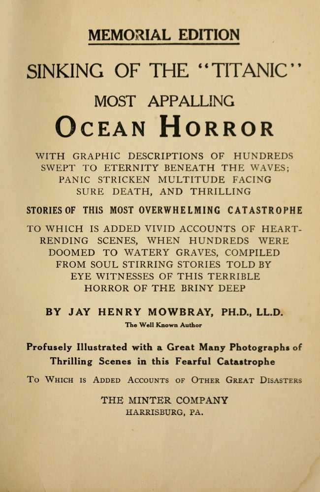 Posterazzi Sinking of the Titanic 1912 Title page Canvas Art - Jay Henry Mowbray (24 x 36)