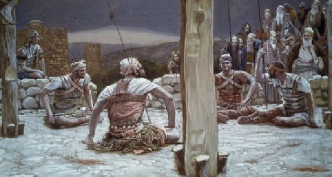 Posterazzi Sitting Down They Watched Him There James Tissot (1836-1902 French) Canvas Art - James Tissot (24 x 36)
