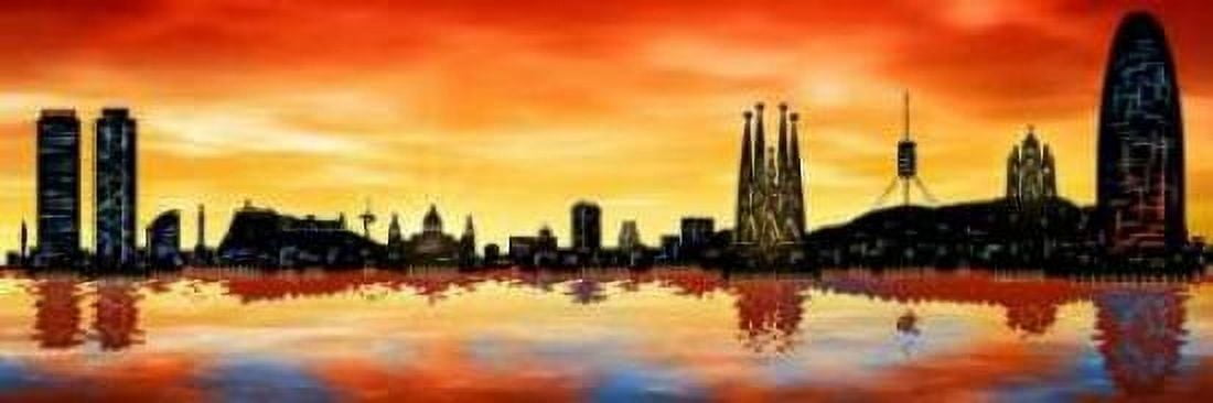 Posterazzi Skyline Barcelona 02 Canvas Art - Jose Ferriz (12 x 36)