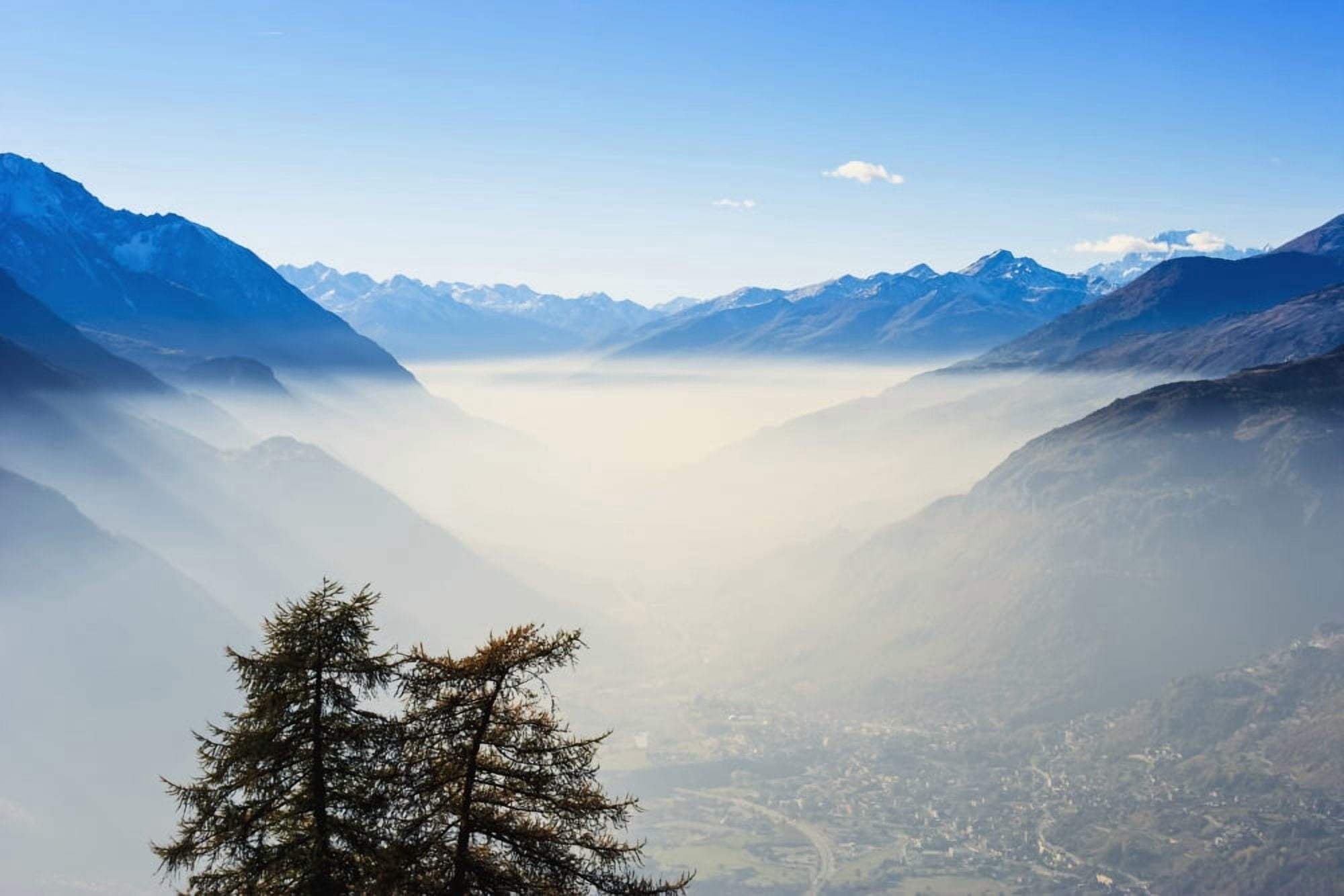 Posterazzi Smog in Aosta Valley and Mont Blanc Italy Canvas Art - Yves Marcoux Design Pics (38 x 24)