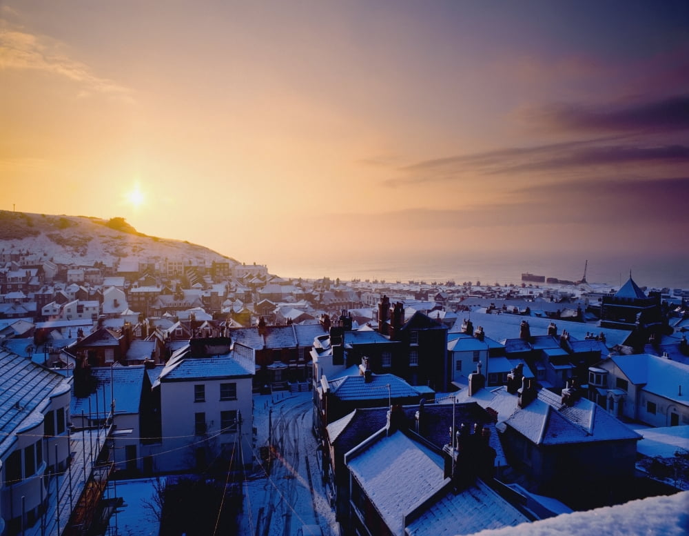 Posterazzi Snow Covered Rooftops Of Hastings Canvas Art - Chris Parker Design Pics (34 x 26)