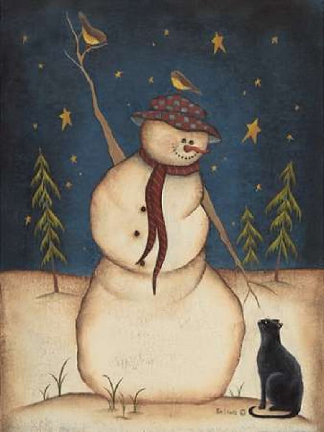 Posterazzi Snowman with Black Cat Canvas Art - Kim Lewis (18 x 24)