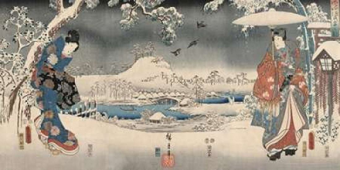 Posterazzi Snowy landscape with a woman and a man 1853 Canvas Art - Ando Hiroshige (10 x 20)