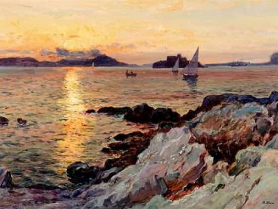 Posterazzi Soleil couchant sur le Frioul Canvas Art - Jean Baptiste Olive (22 x 28)