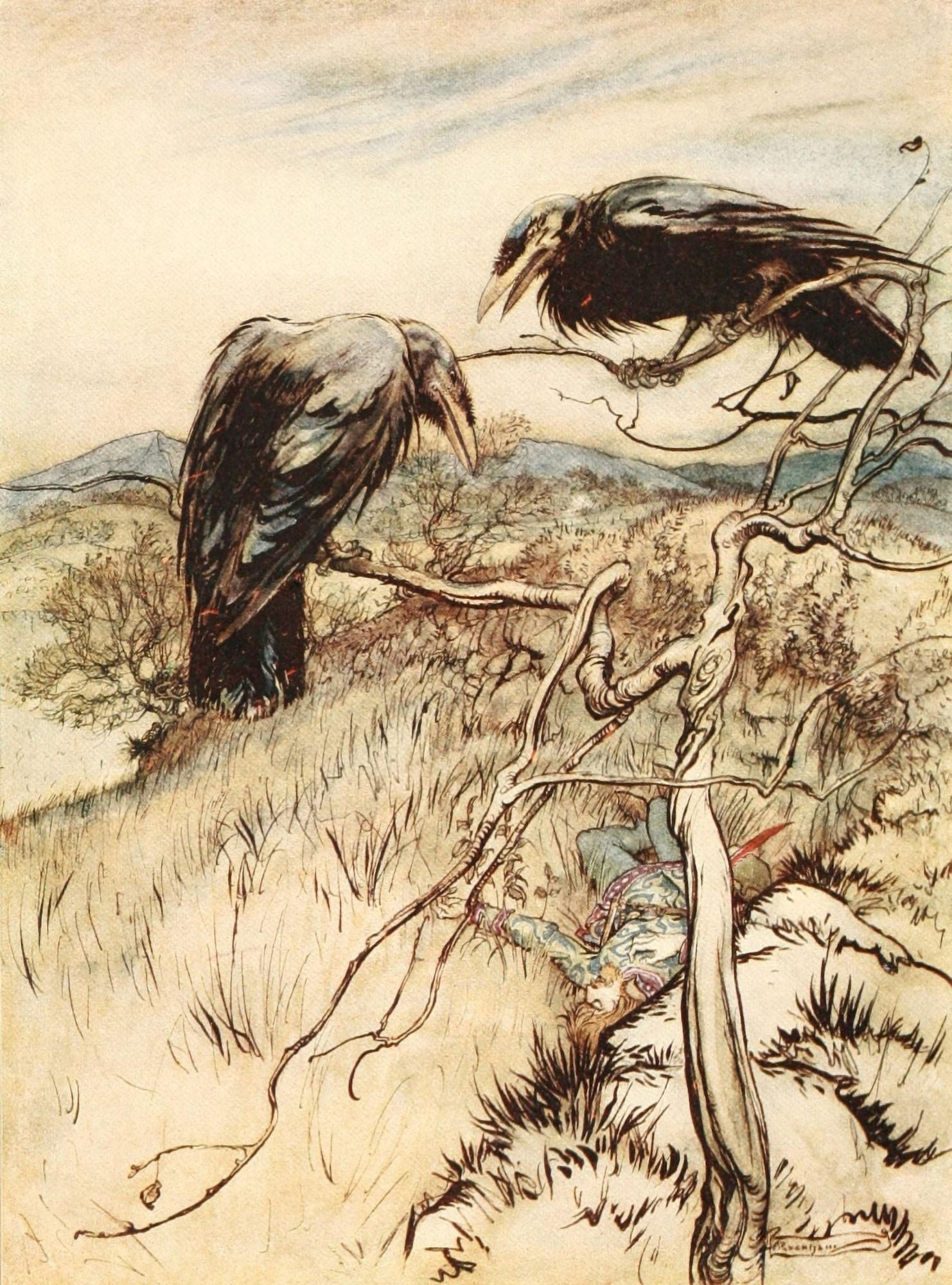 Posterazzi Some British Ballads 1918 The Twa Corbies Canvas Art - A Rackham (24 x 36)