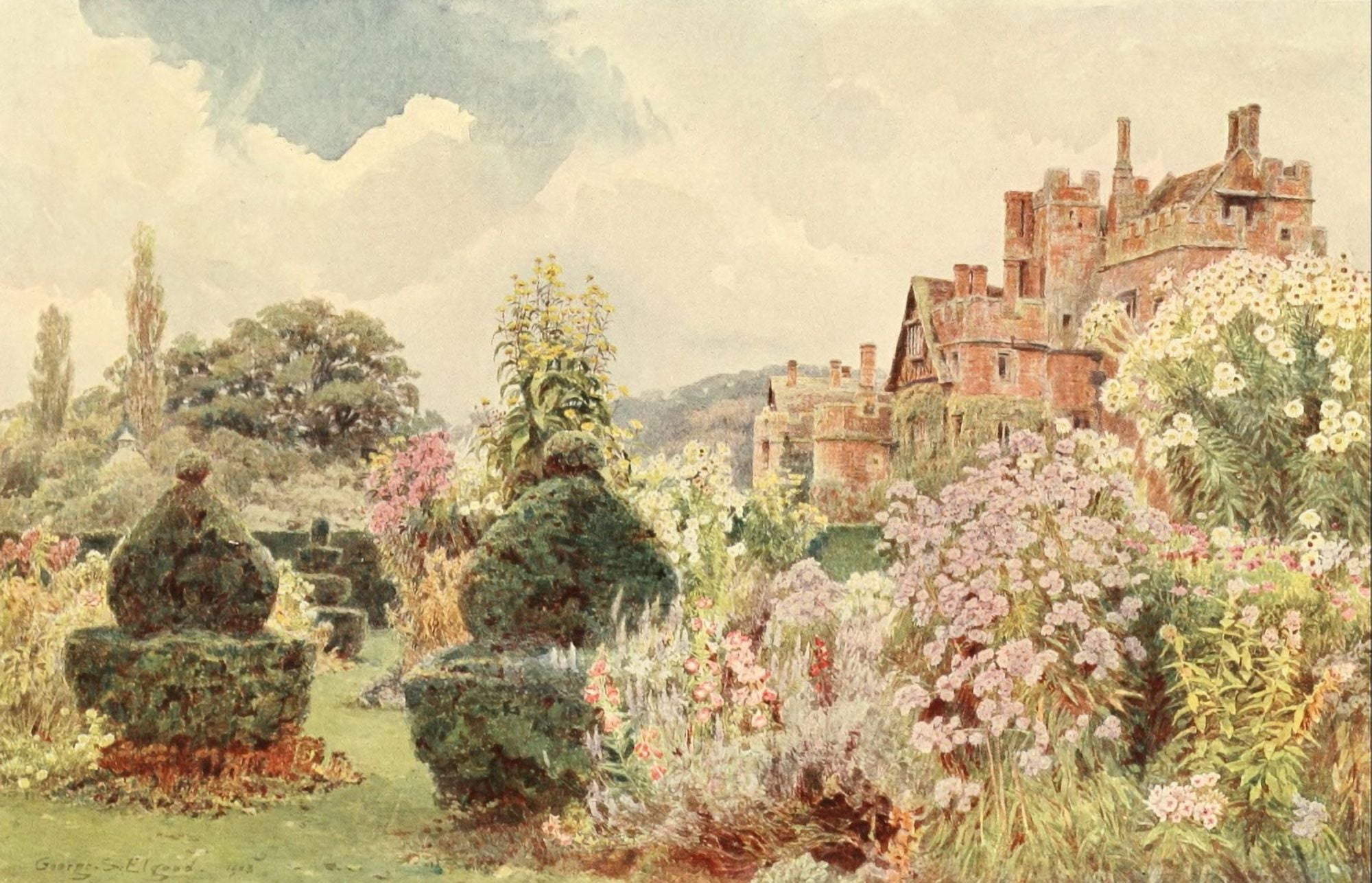 Posterazzi Some English Gardens 1904 Compton Wynyates Canvas Art - George S Elgood (24 x 36)
