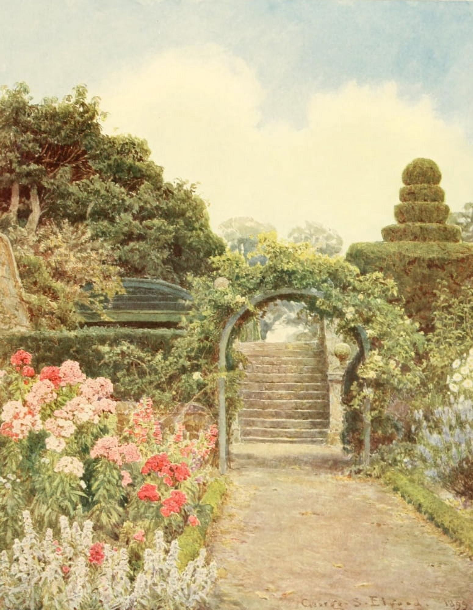 Posterazzi Some English Gardens 1904 Crathes Phlox Canvas Art - George S Elgood (24 x 36)
