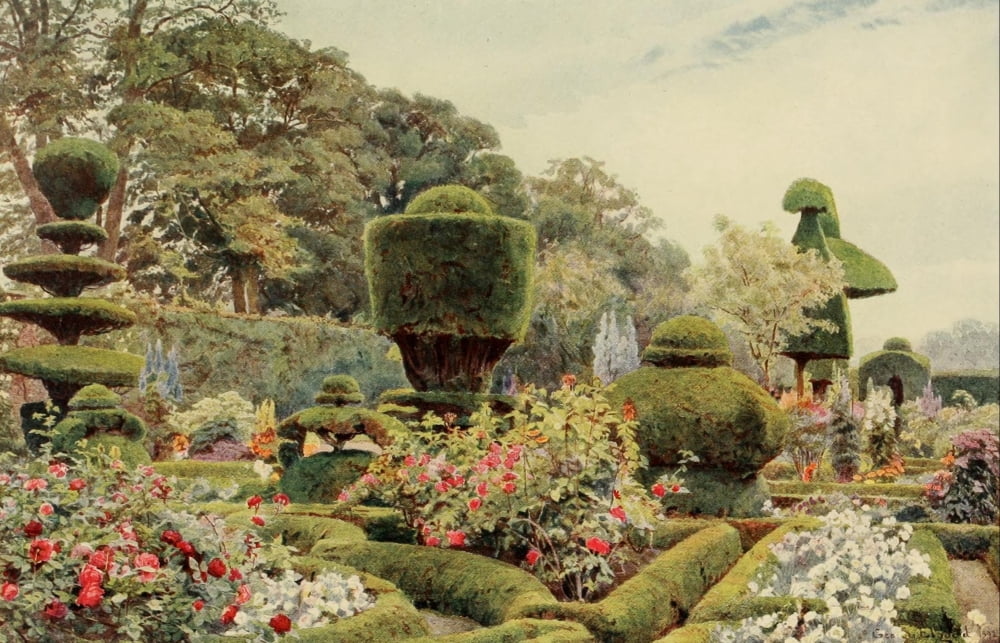 Posterazzi Some English Gardens 1904 Levens roses & pinks Canvas Art - George S Elgood (24 x 36)