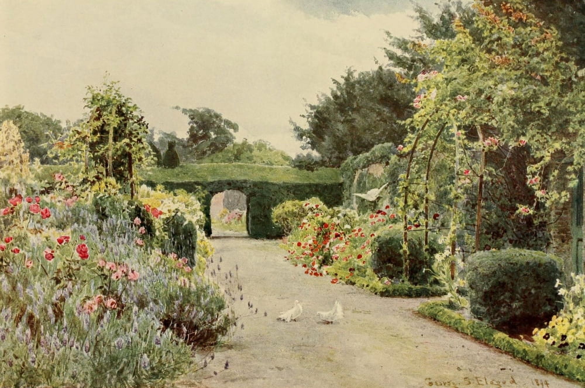 Posterazzi Some English Gardens 1904 Palmerstown Roses & Lavender Canvas Art - George S Elgood (24 x 36)