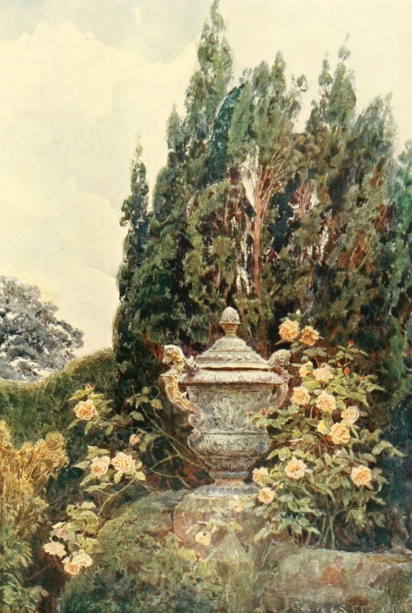 Posterazzi Some English Gardens 1904 Penshurst Gloire de Dijon Canvas Art - George S Elgood (24 x 36)