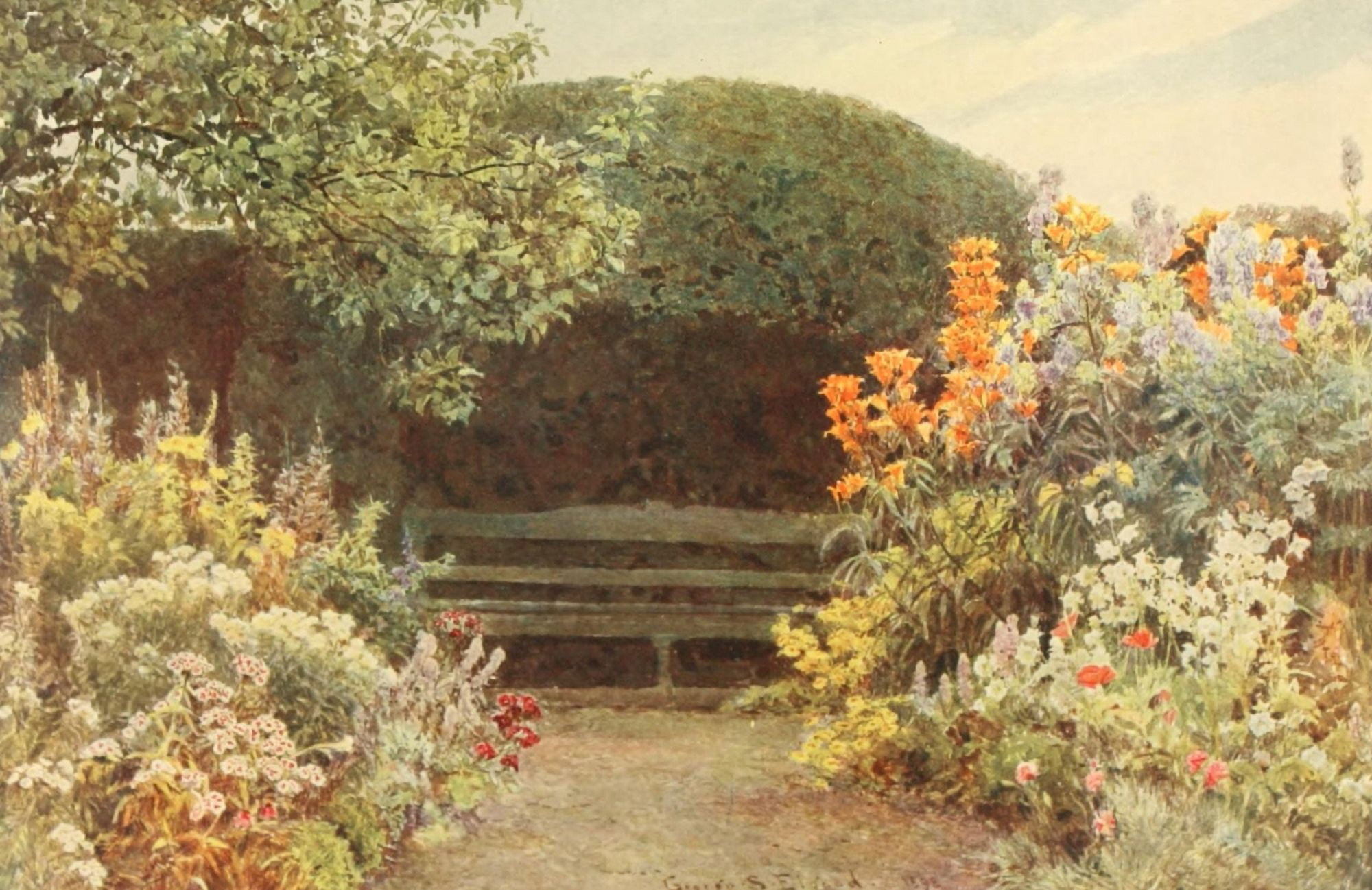 Posterazzi Some English Gardens 1904 Ramscliffe Lilies & Monkshood Canvas Art - GS Elgood (24 x 36)