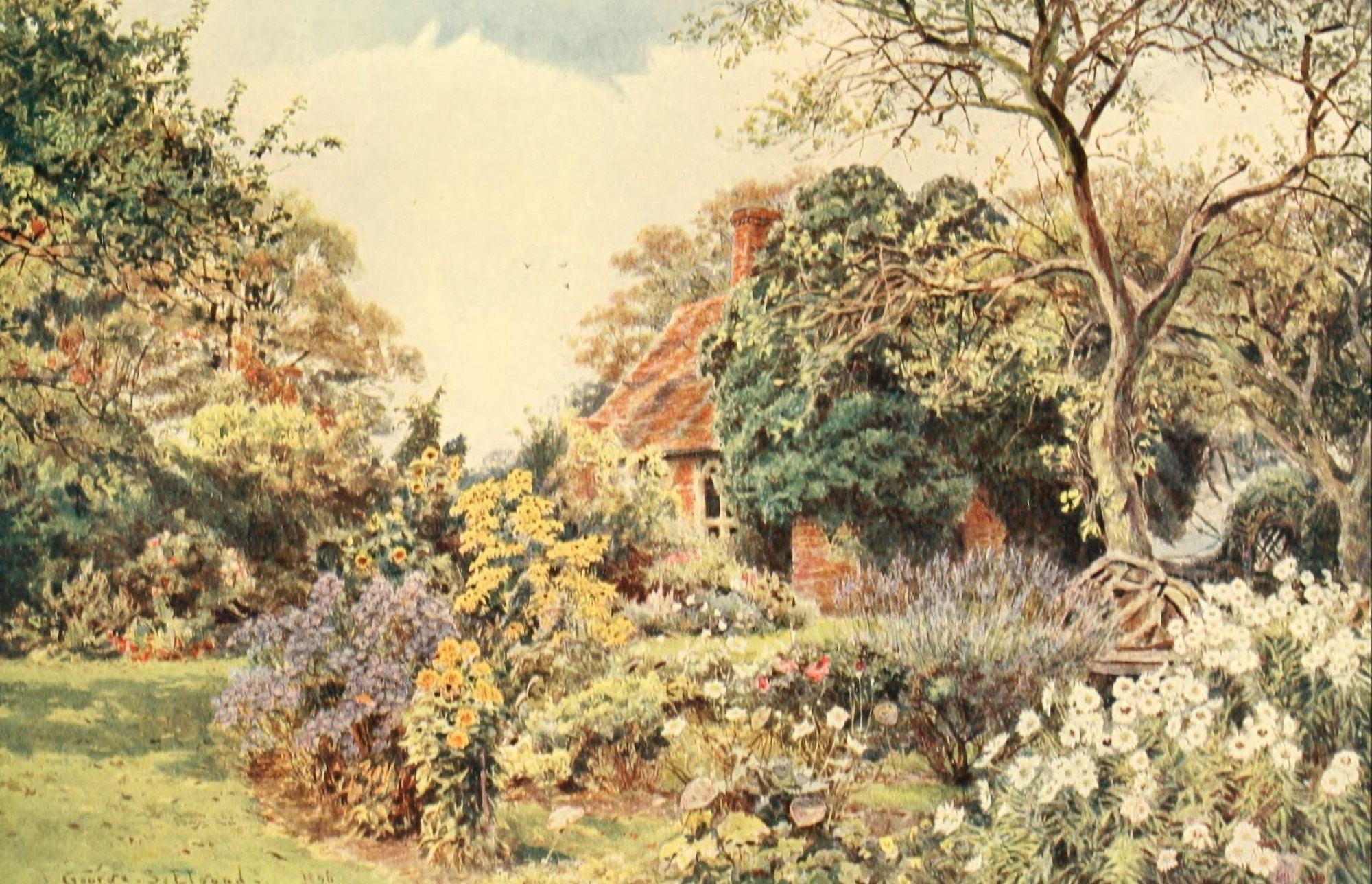 Posterazzi Some English Gardens 1904 Stone Hall Easton Canvas Art - GS Elgood (24 x 36)