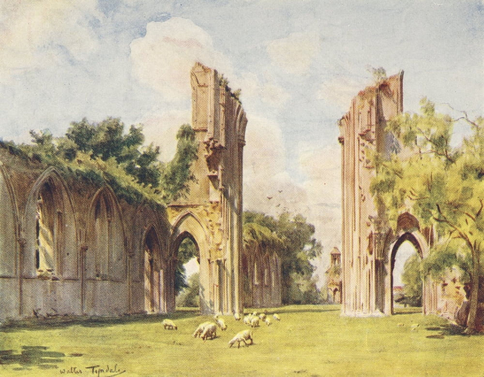 Posterazzi Somerset 1927 Glastonbury Abbey Canvas Art - Walter Tyndale (24 x 36)