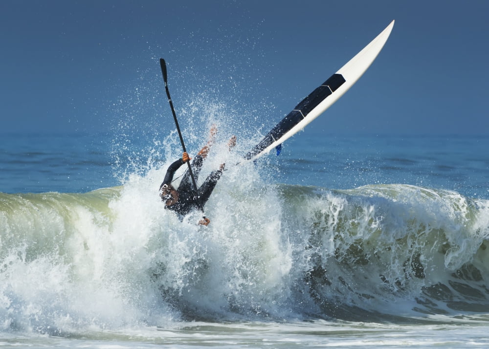 Posterazzi Spain Andalusia Cadiz Costa de la Luz Tarifa Falling off paddleboard into water Canvas Art - Ben Welsh Design Pics (36 x 26)