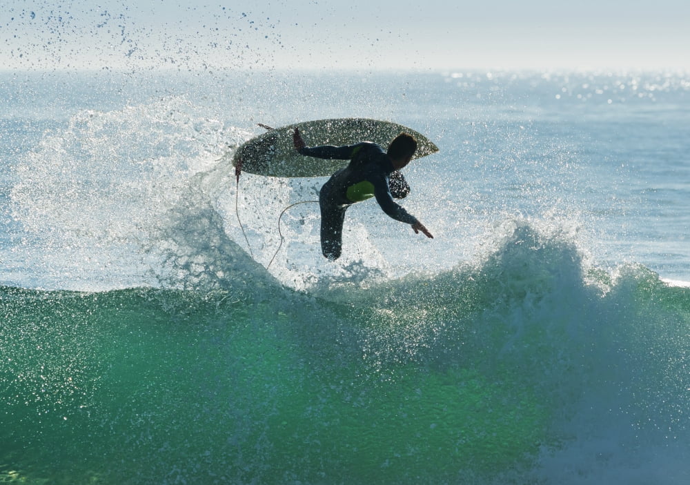 Posterazzi Spain Andalusia Cadiz Male Surfer Mid Air In Large Splashing Wave Tarifa Canvas Art - Ben Welsh Design Pics (36 x 26)