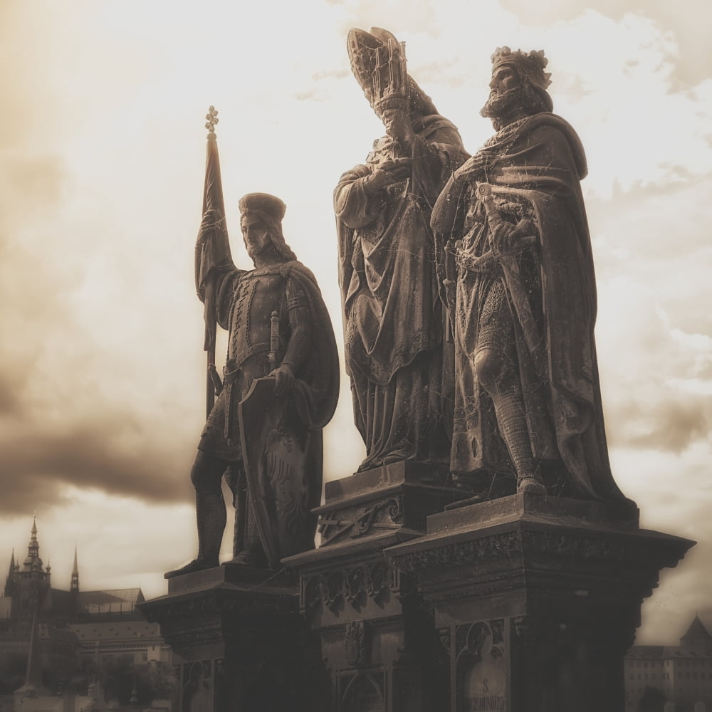Posterazzi Statues along Karl Bridge Prague Czech Republic Canvas Art - Robert Schenck Design Pics (24 x 24)