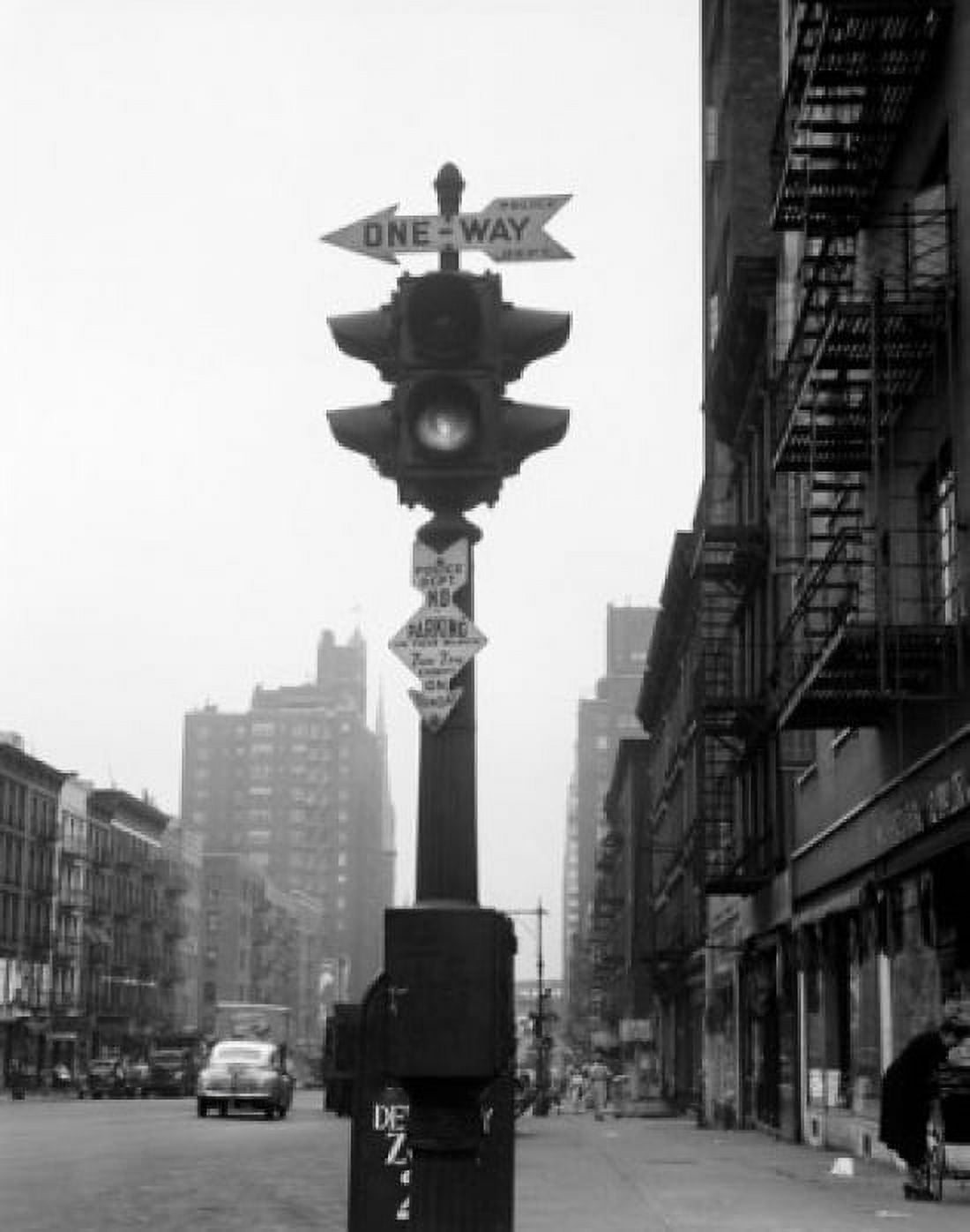 Posterazzi Stoplight post with one way sign Canvas Art - (24 x 36)
