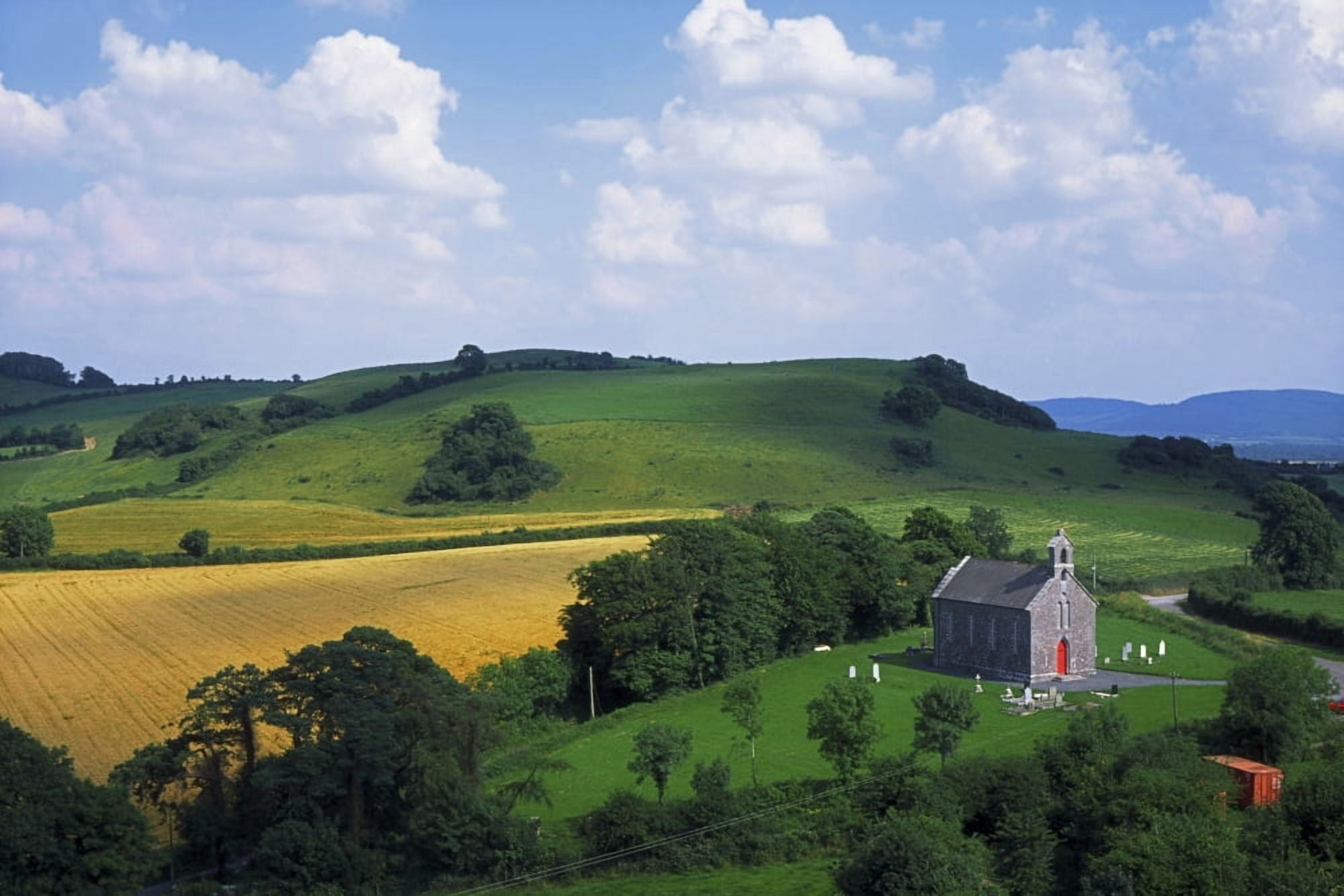 Posterazzi Stradbally Co Laois Ireland Church Amid Fields Canvas Art - The Irish Image Collection Design Pics (36 x 24)