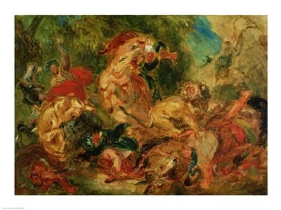 Posterazzi Study for The Lion Hunt 1854 Canvas Art - Eugene Delacroix (36 x 24)