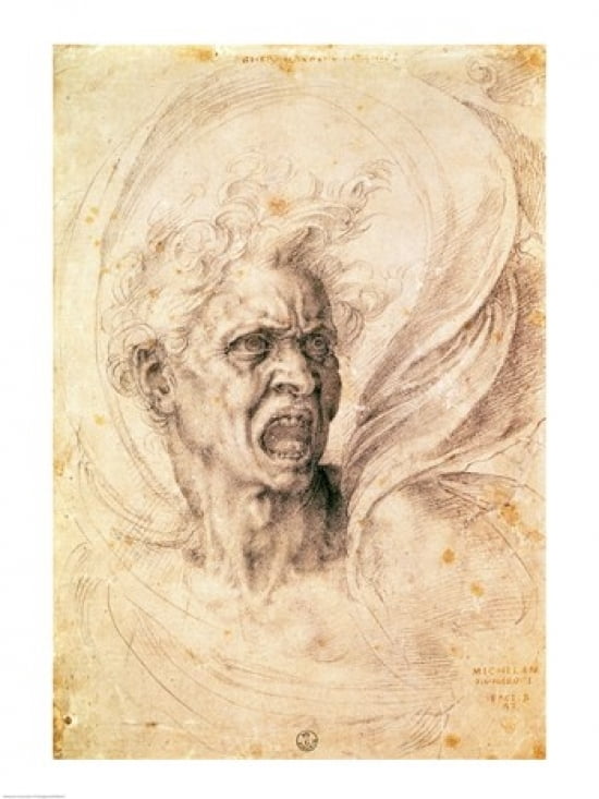 Posterazzi Study of a man shouting Canvas Art - Michelangelo Buonarroti (24 x 36)