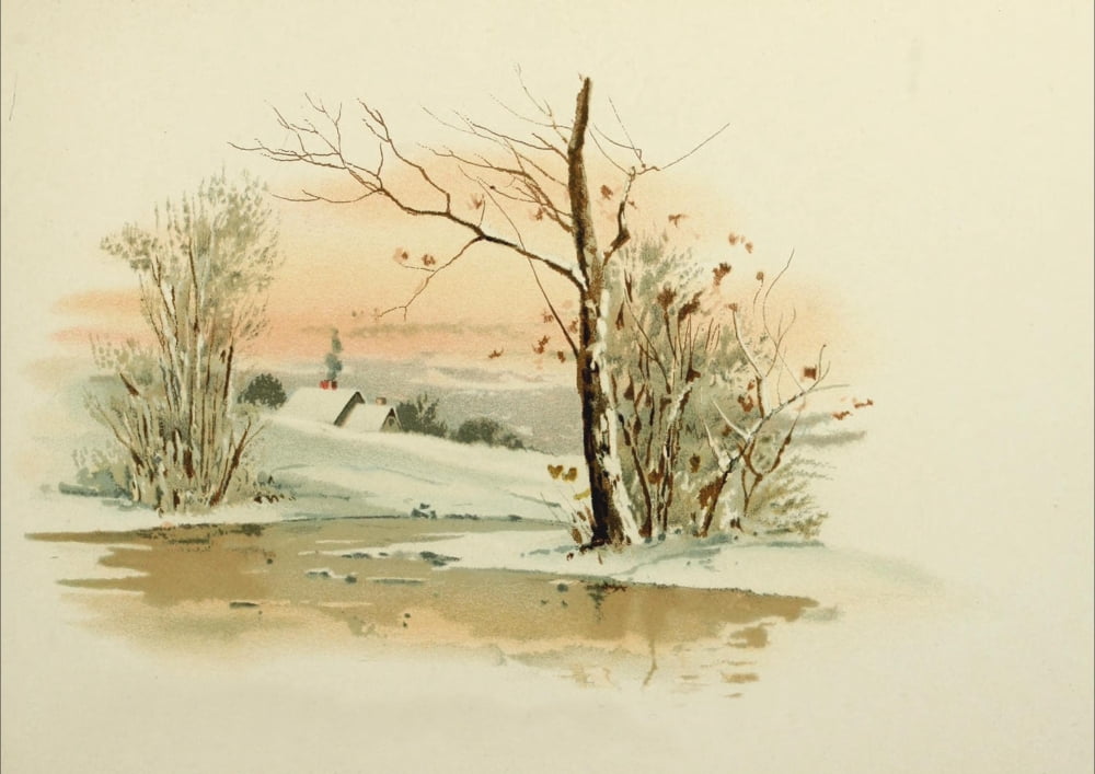 Posterazzi Summer Thoughts for Yule tide 1890 Snowy cottage by stream Canvas Art - Louis K Harlow (24 x 36)