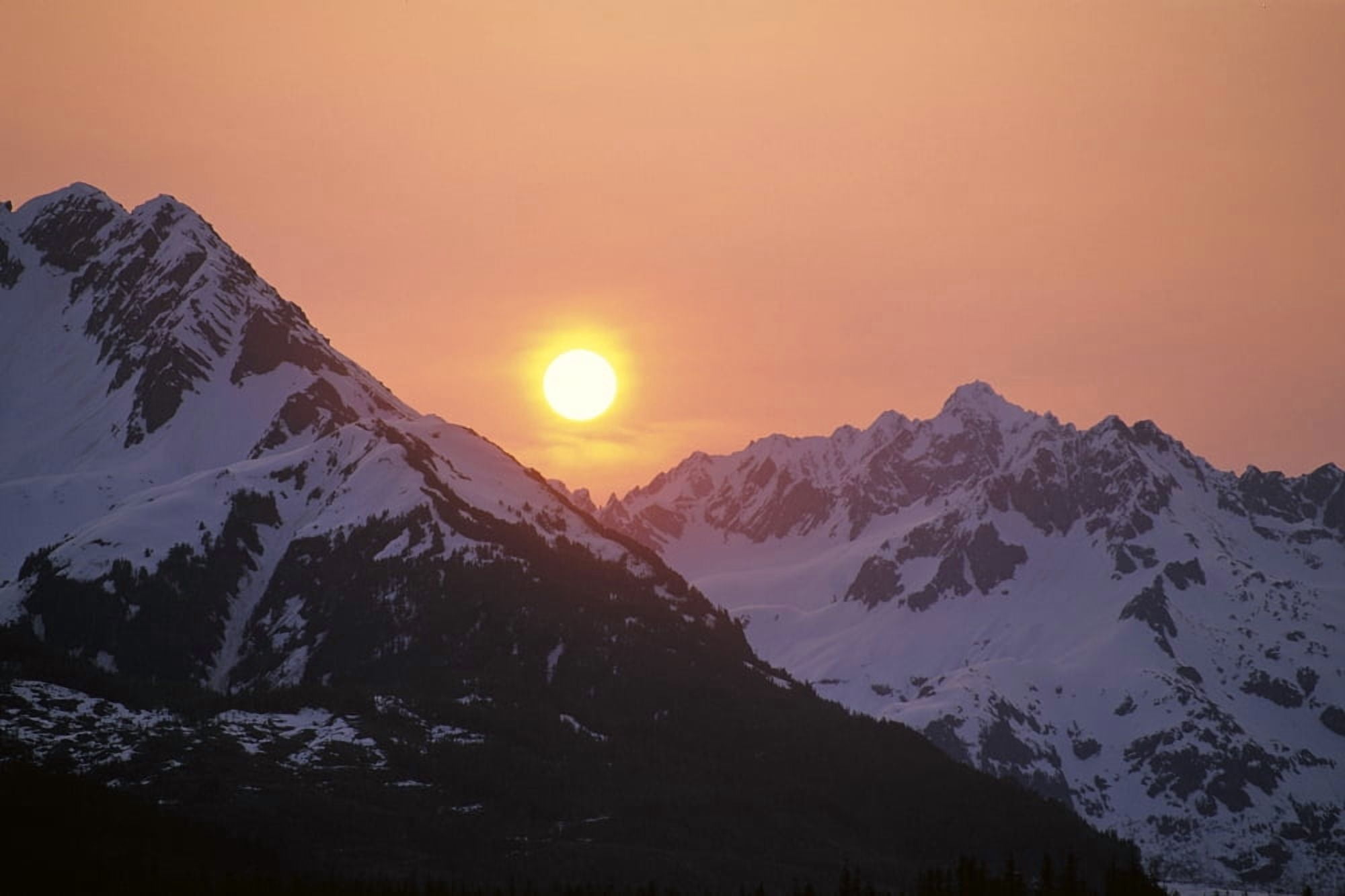 Posterazzi Sunrise Over Snowcapped Chugach Mtns Sc Ak Summer Copper River Delta Canvas Art - Jim Barr  Design Pics (34 x 22)