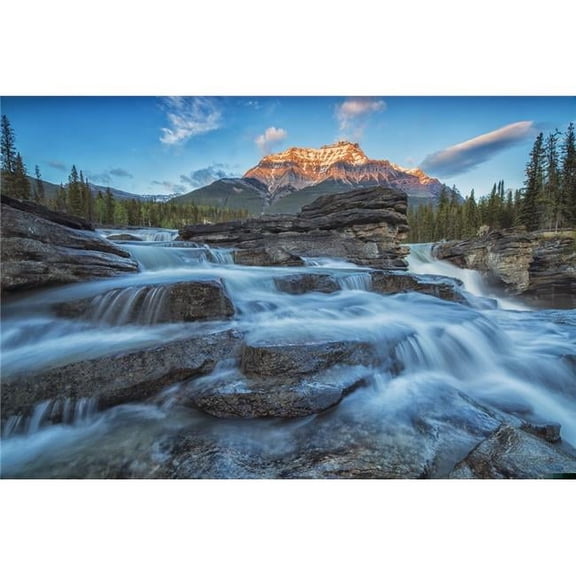 Posterazzi  Sunset Lights Up Mount Fryatt As The Athabasca River Flows Over Athabasca Falls in Jasper National Park - Alberta Canada Poster Print - 19 x 12 in.