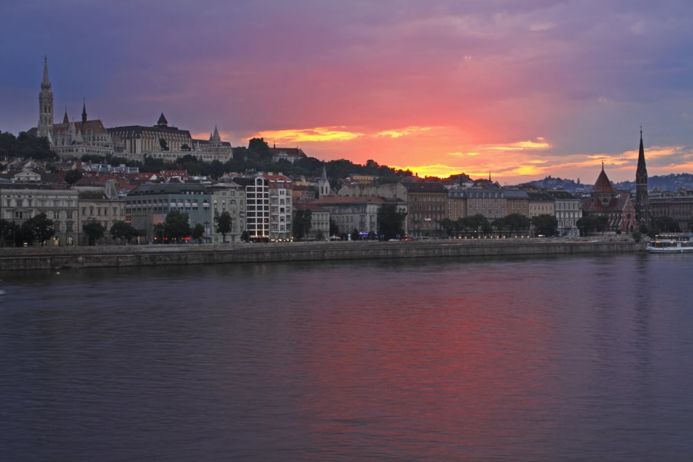 Posterazzi Sunset Over Danube River Budapest Hungary Canvas Art - Trish Punch Design Pics (38 x 24)