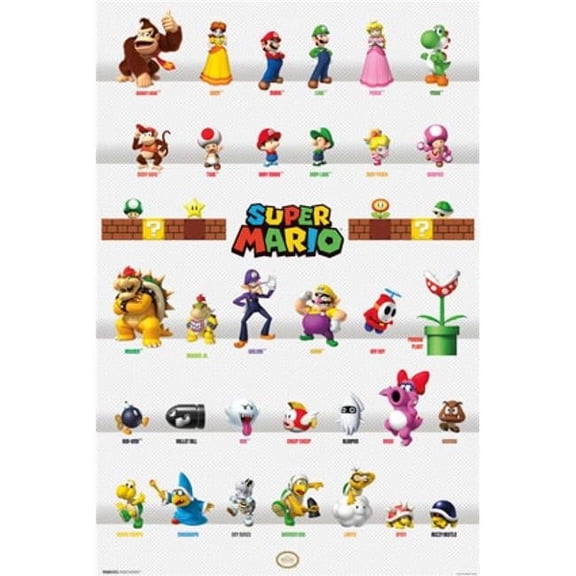 Posterazzi Super Mario - Character Grid Poster Print - 24 x 36 in.