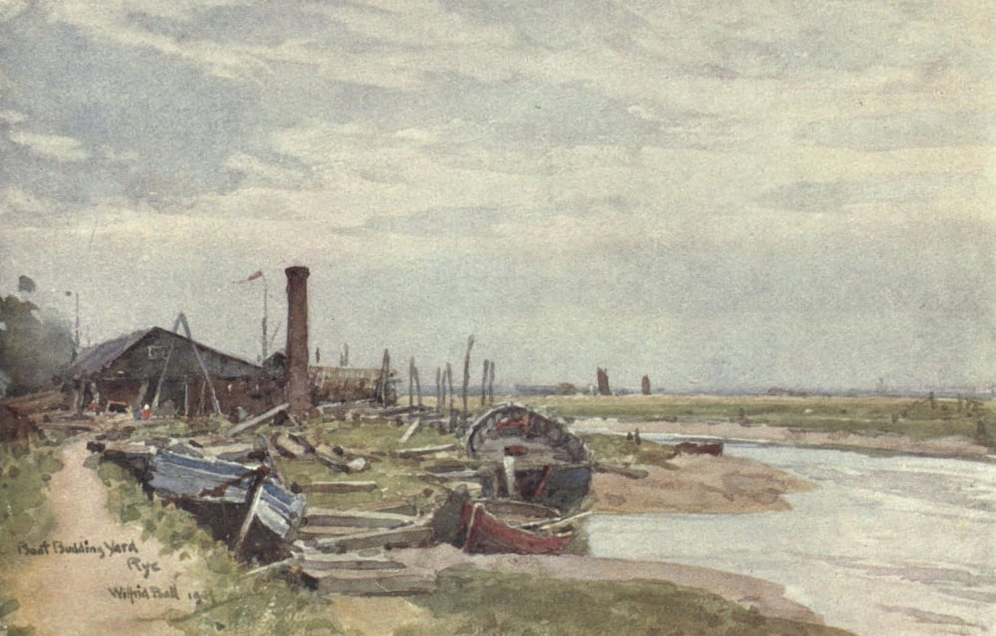Posterazzi Sussex 1906 Boat-building at Rye Canvas Art - Wilfrid Ball (24 x 36)