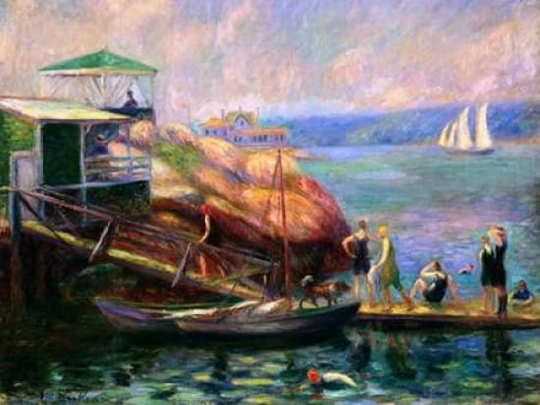 Posterazzi Swimming in the Bay Canvas Art - William James Glackens (22 x 28)