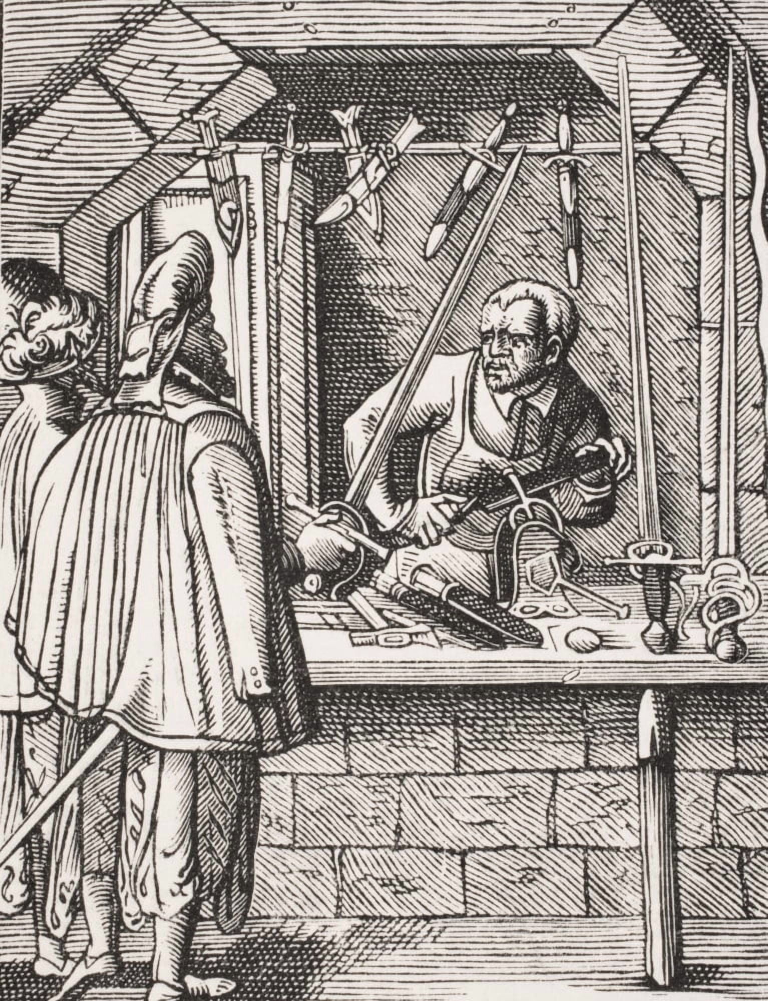 Posterazzi Sword Maker 19Th Century Reproduction Of 16Th Century Woodcut By Jost Amman Canvas Art - Ken Welsh Design Pics (24 x 32)
