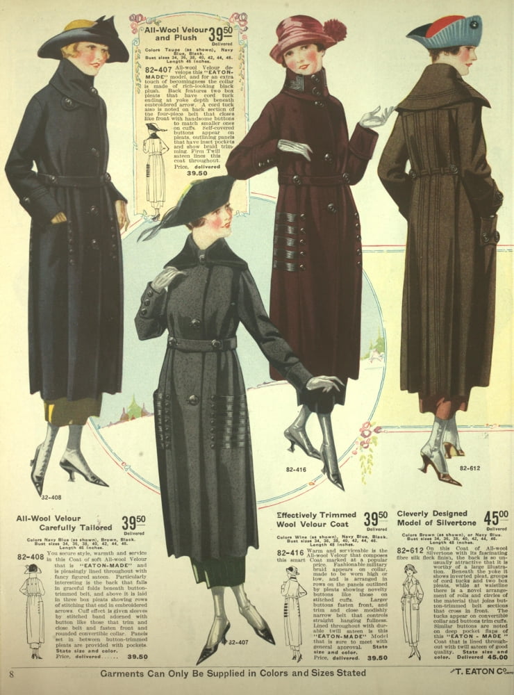 Posterazzi T Eaton Fall & Winter Catalogue 1920-21 All Wool Velour & Plush Coats Canvas Art - Unknown (24 x 36)