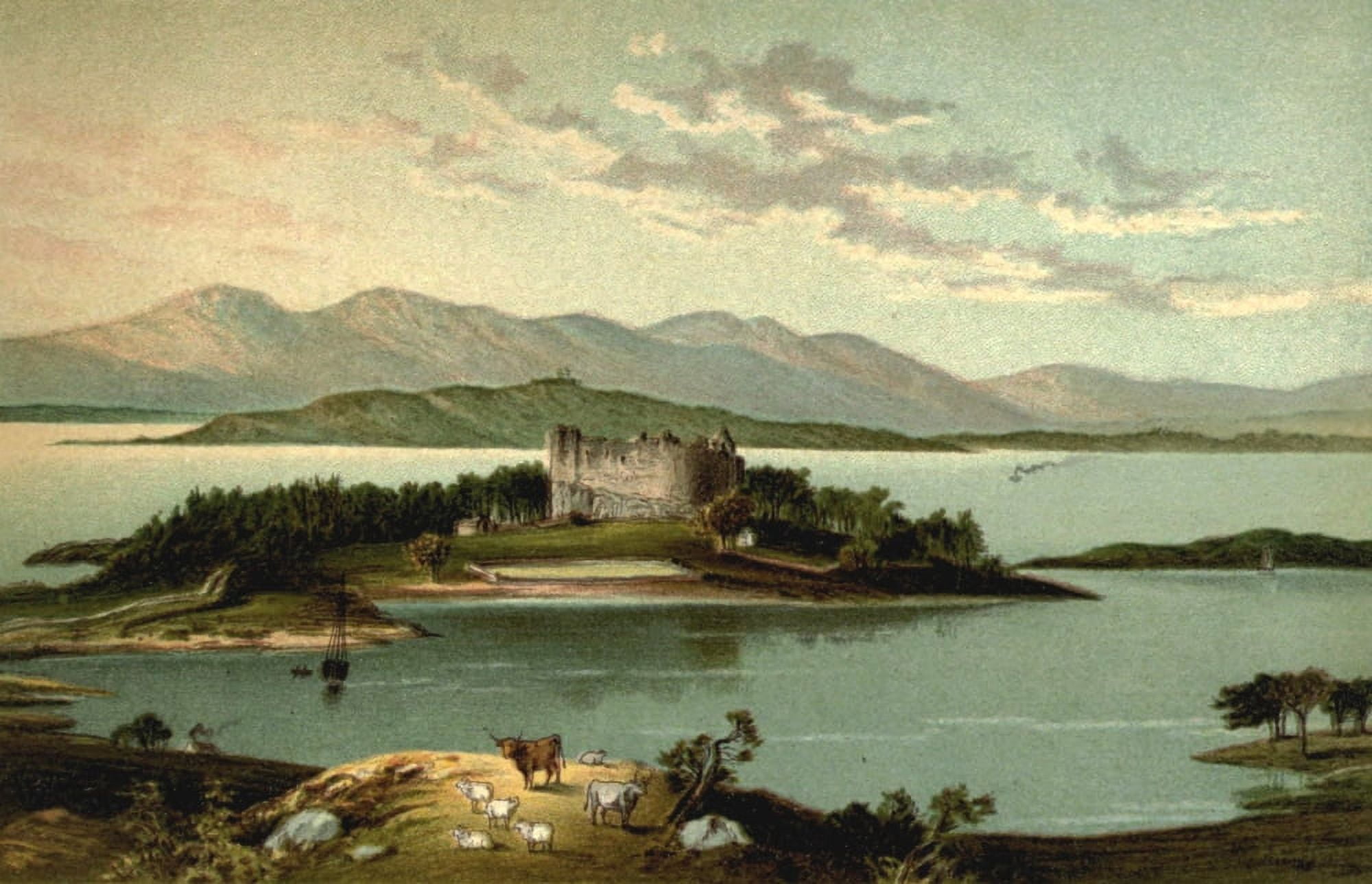 Posterazzi T Nelson & Sons Souvenir of Scotland 1897 Dunstaffnage Castle & Loch Etive Canvas Art - T Nelson & Sons (24 x 36)