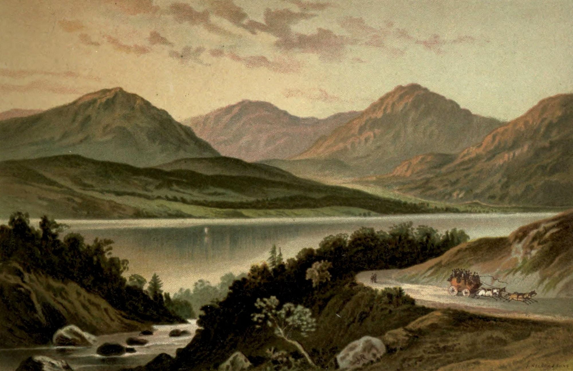Posterazzi T Nelson & Sons Souvenir of Scotland 1897 Loch Lomond from road to Stronaclacher Canvas Art - T Nelson & Sons (24 x 36)