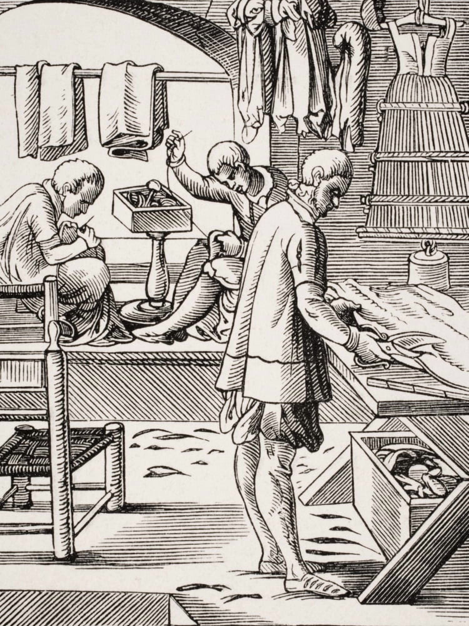 Posterazzi Tailor 19Th Century Reproduction Of 16Th Century Woodcut By Jost Amman Canvas Art - Ken Welsh Design Pics (24 x 32)