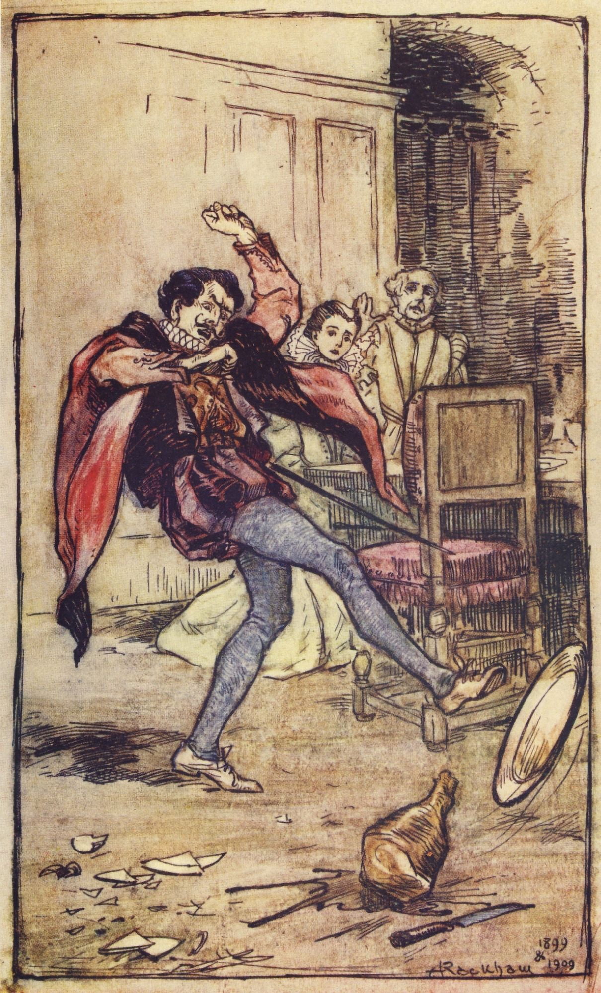 Posterazzi Tales from Shakespeare 1909 Petruchio threw meat Canvas Art - A Rackham (24 x 36)