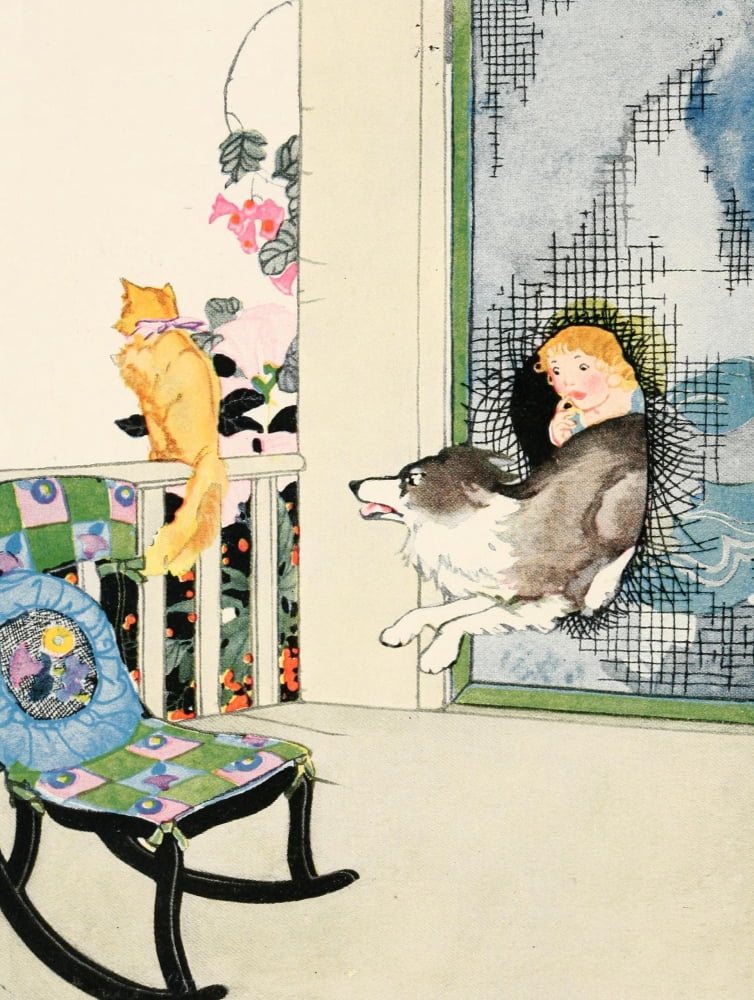 Posterazzi Tales of Little Dogs 1921 Tempted by cat Canvas Art - Katharine S Dodge (24 x 36)
