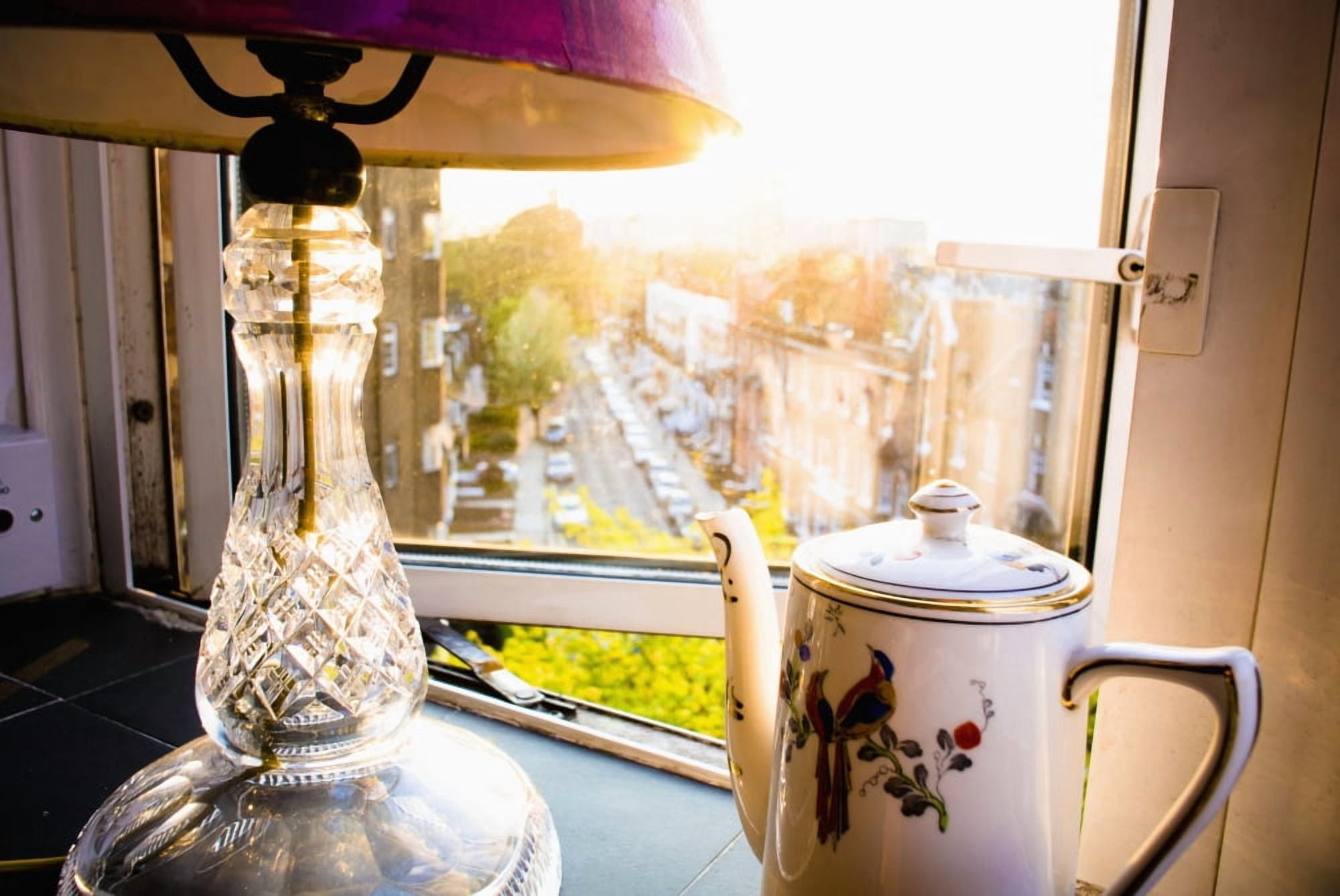 Posterazzi Teapot and lamp on windowsill in afternoon sun Barons Court West London England Canvas Art - Rick Senley Design Pics (38 x 24)