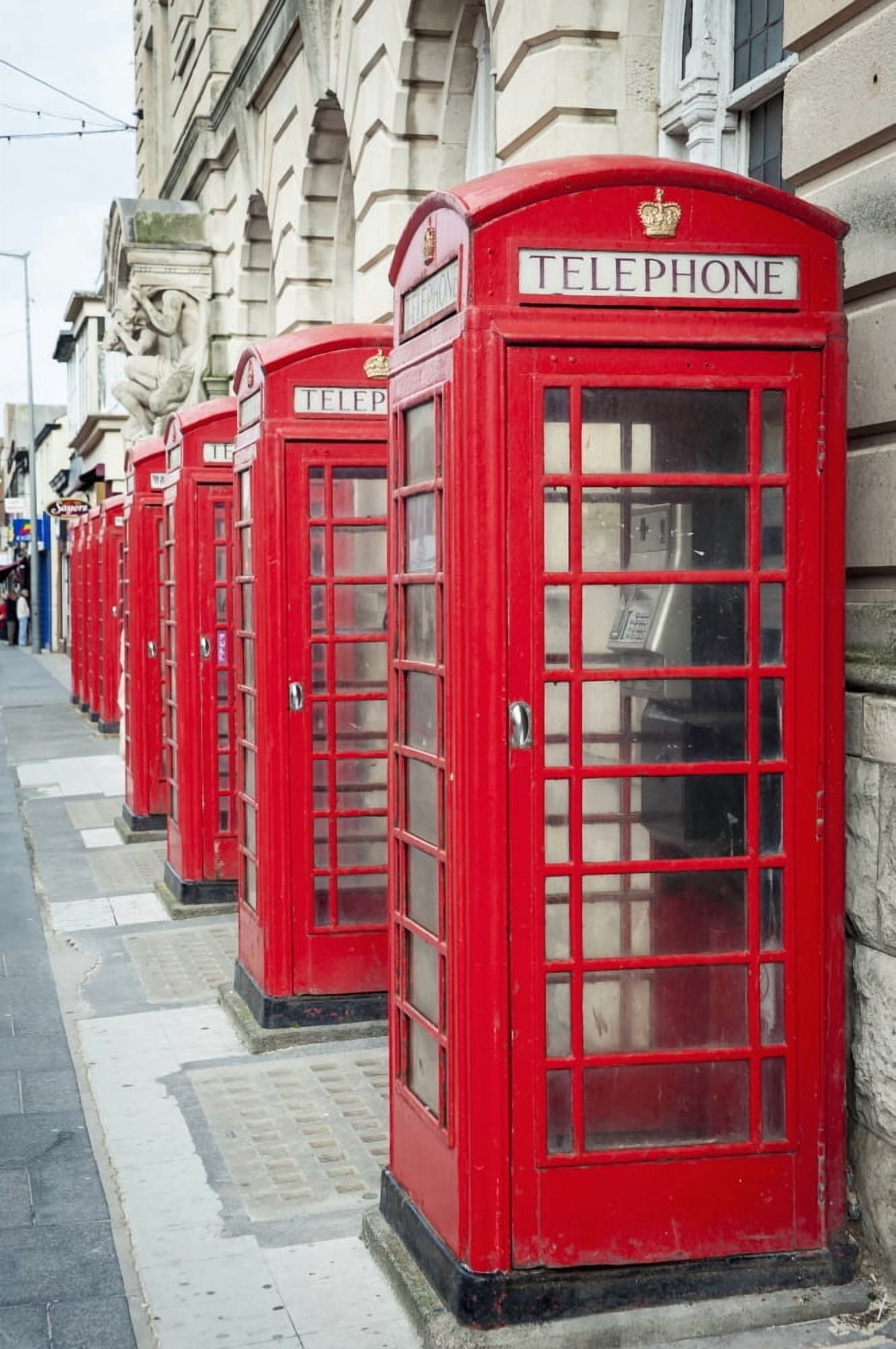 Posterazzi Telephone boxes in a row Blackpool Lancashire England Canvas Art - Dosfotos Design Pics (22 x 34)